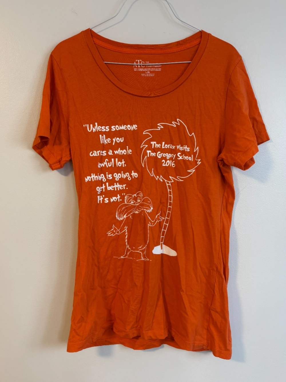 ATC Orange The Lorax Graphic Quote Crew Neck Short Sleeve T-Shirt Size Large